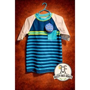 HATLEY BOYS RASH GUARD SWIM SHIRT STRIPED UPF 50+ NAVY TEAL SIZE 10 nwt